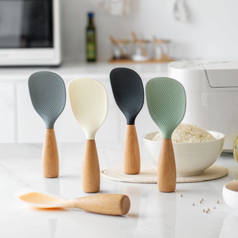 Kitchen Gadgets On Sale - Sendok nasi silikon pegangan kayu, penanak